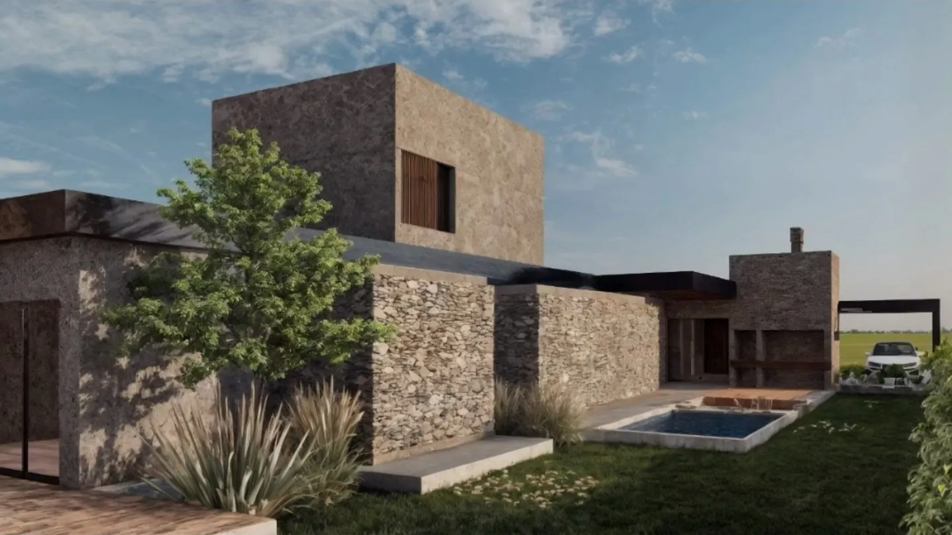 Galería y patio de la Vivienda M&G en Mendoza